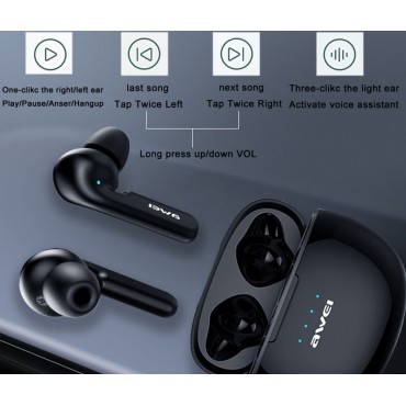 Mini Bluetooth Ακουστικά TWS με Θήκη Φόρτισης - AWEI T15 (Μαύρο)