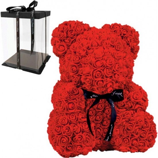 Αρκουδάκι Από Τεχνητά Τριαντάφυλλα Teddy Bear Roses Κόκκινο 45 cm
