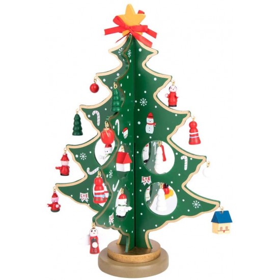 Χριστουγεννιάτικο ξύλινο διακοσμητικό δέντρο με στολίδια 30cm