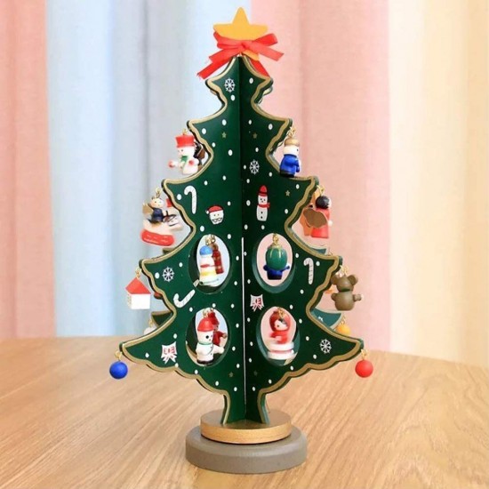 Χριστουγεννιάτικο ξύλινο διακοσμητικό δέντρο με στολίδια 30cm