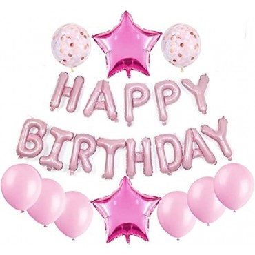 Σετ μπαλόνια 21 τεμ happy birthday 40cm pink