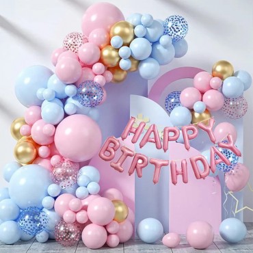 Μπαλόνια gender reveal πάρτι σετ 65τεμ + Happy birthday letters qql-500