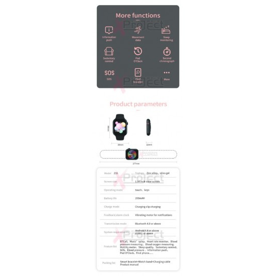 Smartwatch Z15 bluetooth κλήσεις ροζ