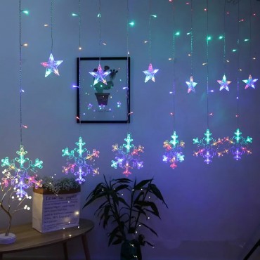 Λαμπάκια χριστουγεννιάτικα νιφάδες - αστέρια πολύχρωμα