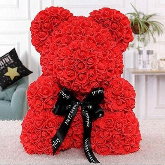 Αρκουδάκι Από Τεχνητά Τριαντάφυλλα Teddy Bear Roses Κόκκινο 45 cm