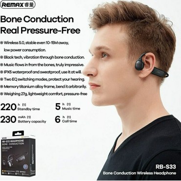 Remax wireless bluetooth 5.0 headphones with bone conduction black (RB-S33)