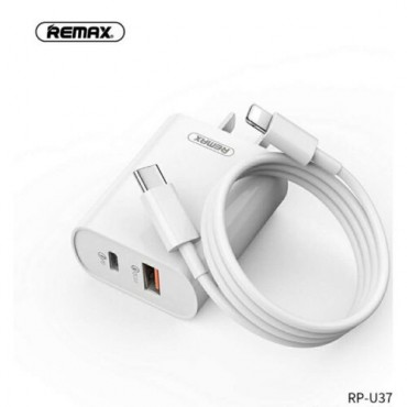 Remax Wall Charger 1x USB QC 1x USB Type-C 18W White (Με καλώδιο Lightning)