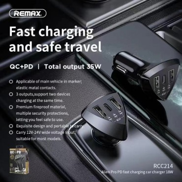 Αντάπτορας αυτοκινήτου REMAX RCC214 (Έξοδοι: 2 USB & 1 Type C)