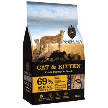 Ambrosia Grain Free Cat & Kitten - Φρέσκια Γαλοπούλα & Πάπια (2kg)