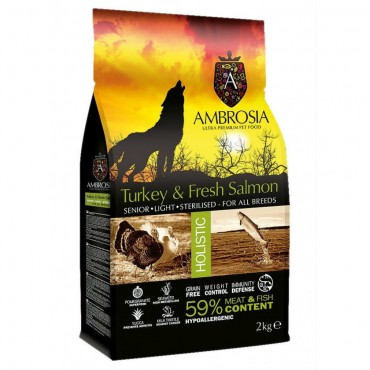 Ambrosia Grain Free Senior-Light - Φρέσκια Γαλοπούλα & Σολομός (2kg)