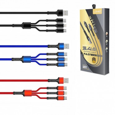LDNIO LC93 Fast Data Cable 3in1 - Καλώδιο Φόρτισης και Μεταφοράς Δεδομένων Micro USB / Lightning / USB-C 2.1A - 1.2m 