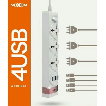Πολύπριζο Moxom Anti Static 3 με 4 θύρες USB 3.4A 
