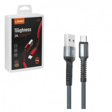 LDNIO Ενισχυμένο Καλώδιο Pure Copper USB 2.0 σε Micro USB Fast Charging 2.4A, Sync, 1m (Μαύρο)